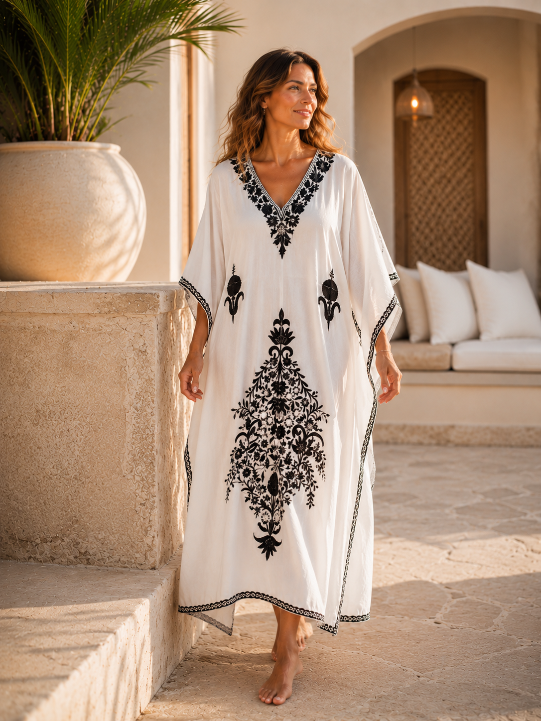 Kashmir Cotton Butterfly Kaftan White & Black