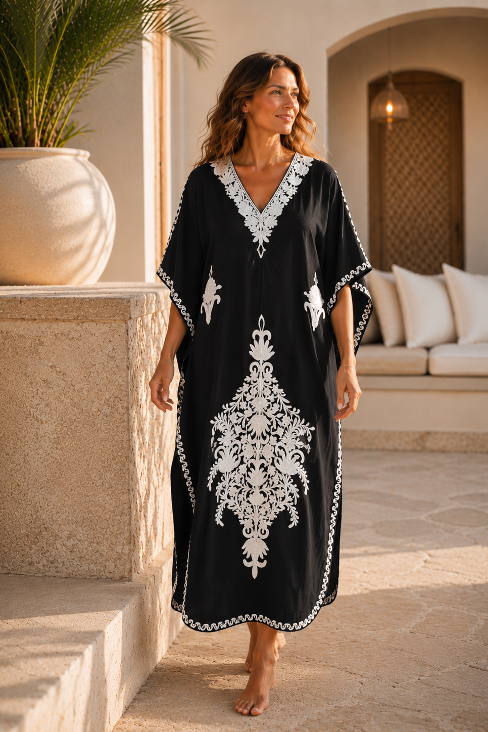 Kashmir Cotton Butterfly Black Kaftan