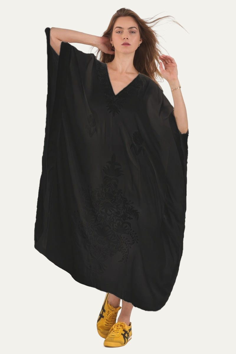 Kashmir Cotton Butterfly Black Kaftan