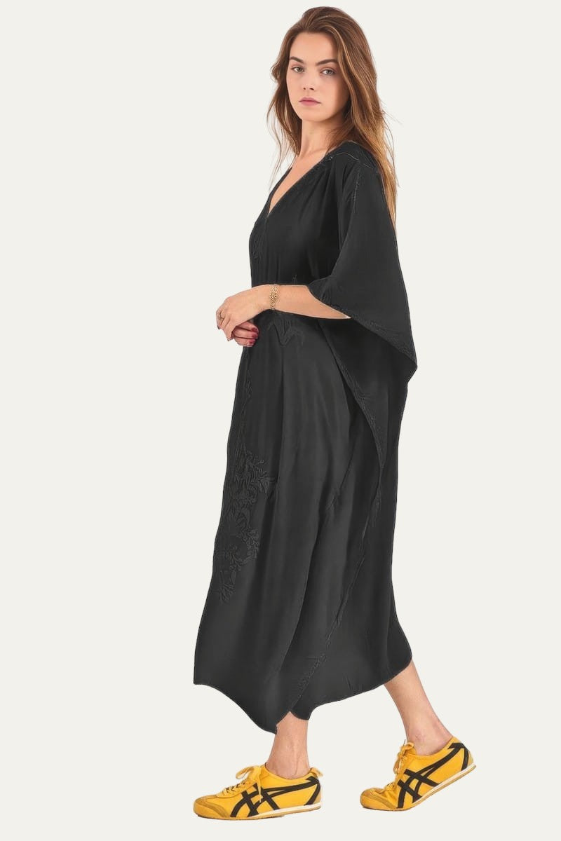 Kashmir Cotton Butterfly Black Kaftan