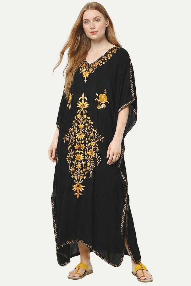 Kashmir Cotton Butterfly Kaftan Black&Gold
