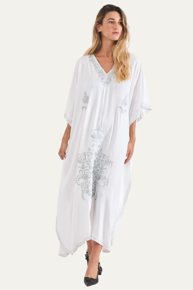 Kashmir Cotton Butterfly Kaftan Silver