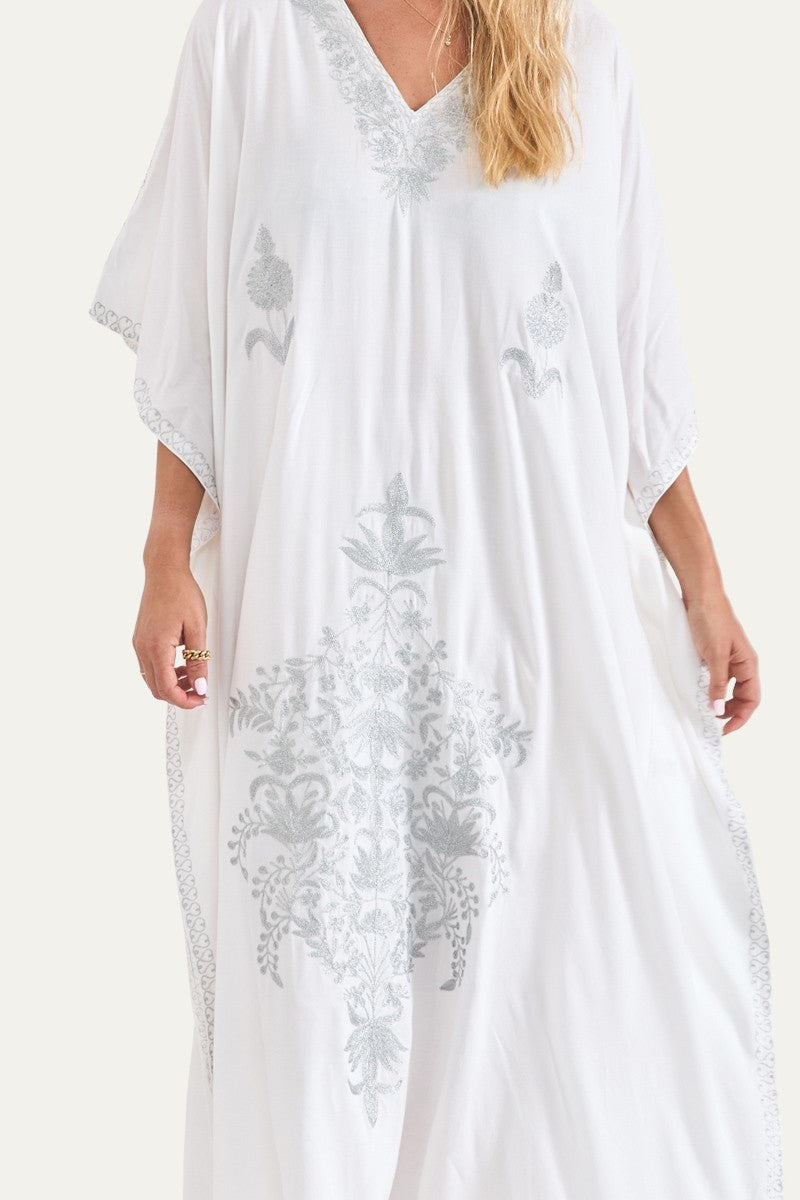 Kashmir Cotton Butterfly Kaftan Silver