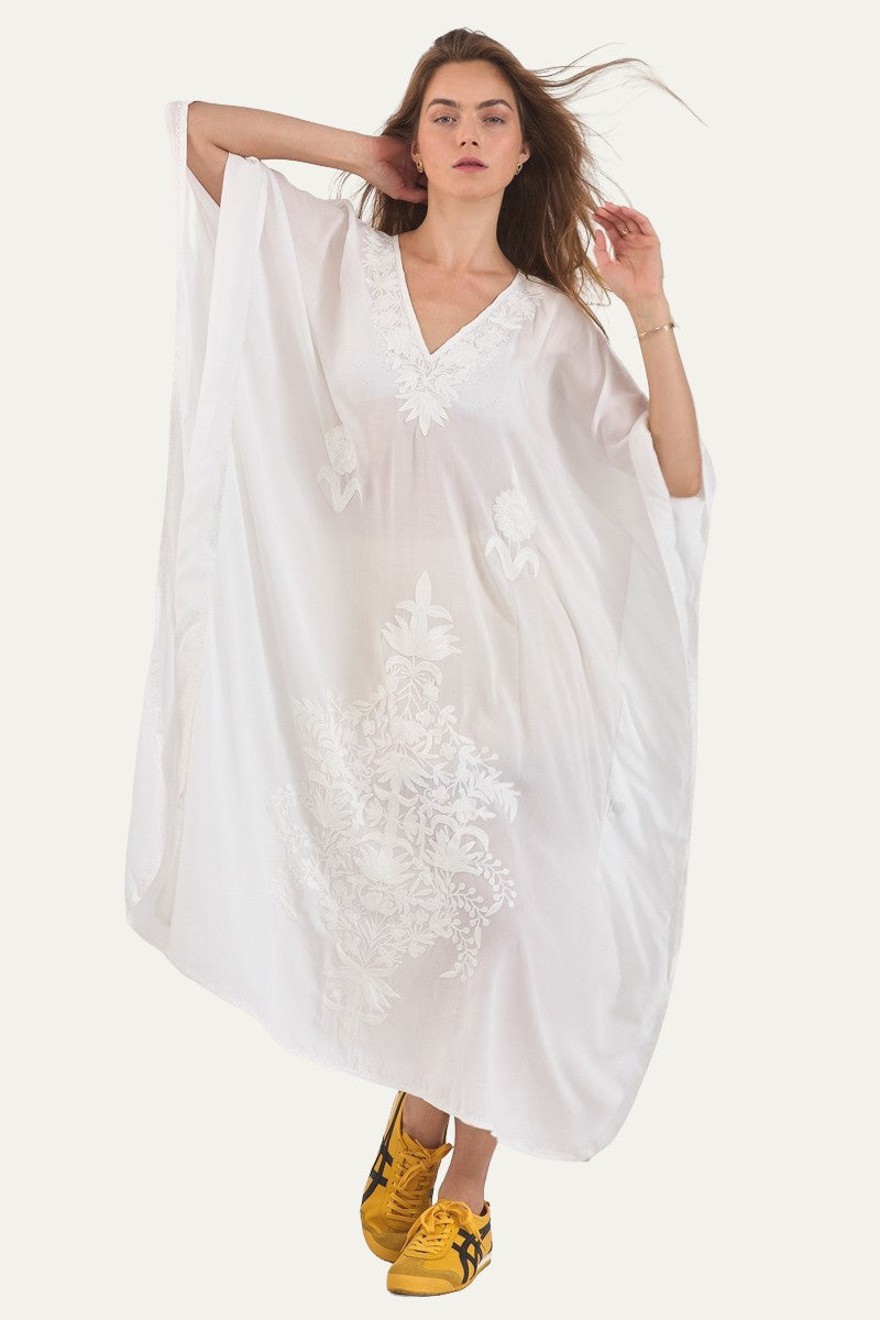 Kashmir Cotton Butterfly Kaftan White