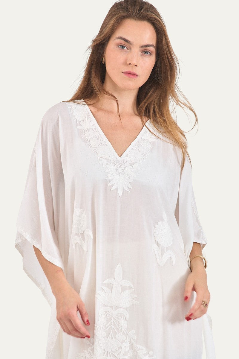 Kashmir Cotton Butterfly Kaftan White