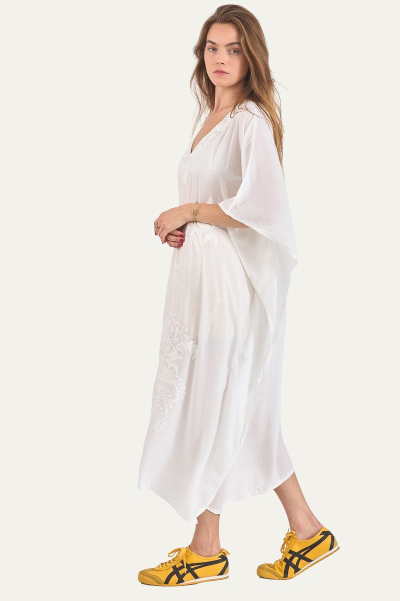 Kashmir Cotton Butterfly Kaftan White