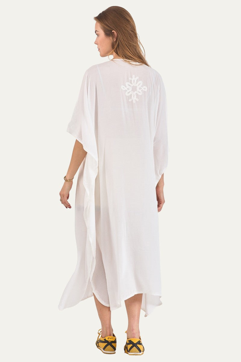 Kashmir Cotton Butterfly Kaftan White