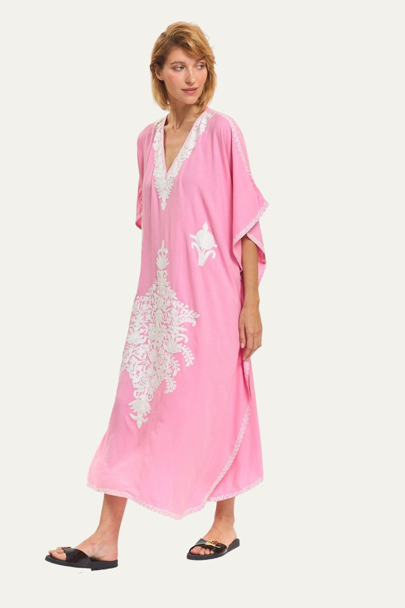 Kashmir Cotton Butterfly Pink Kaftan