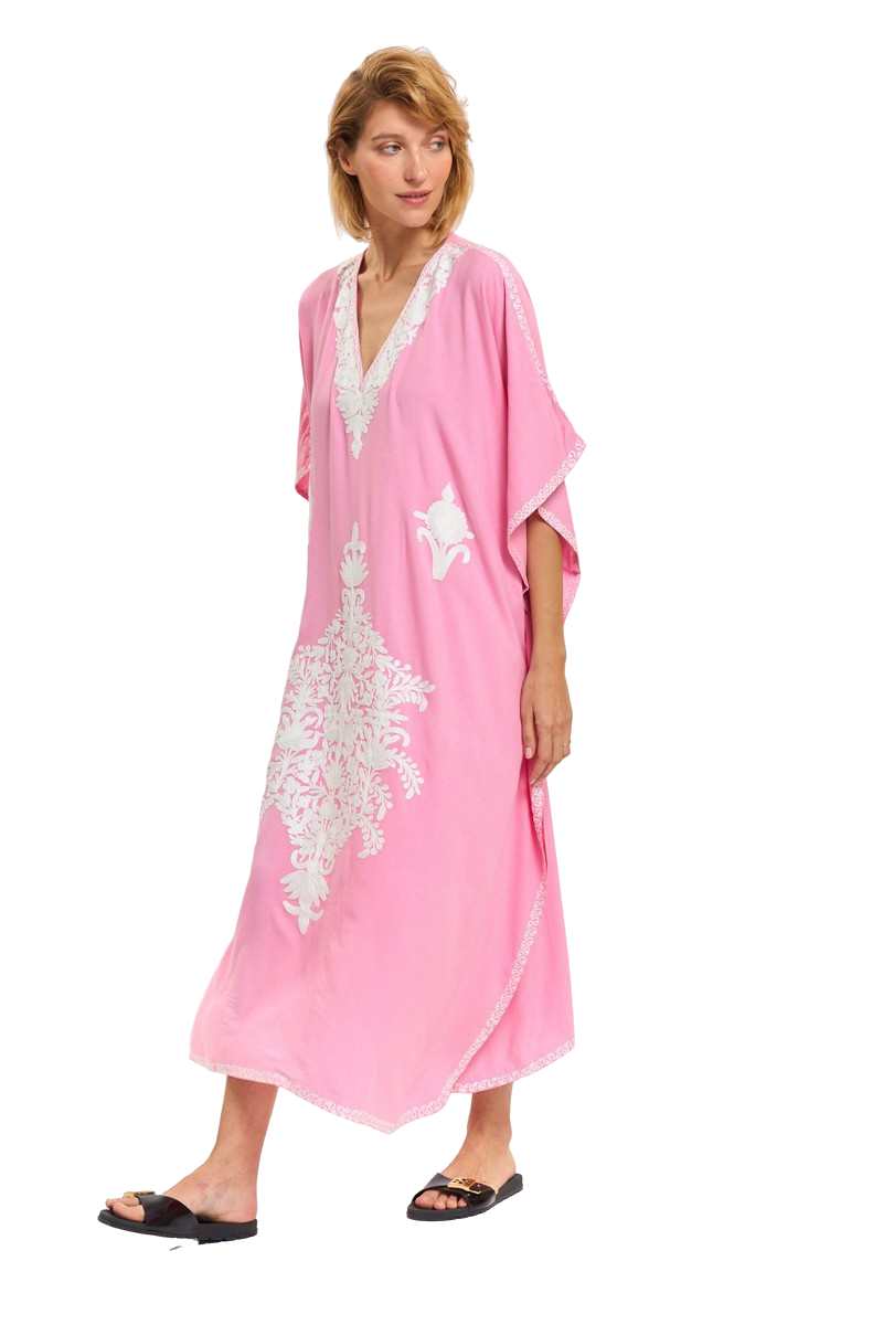 Kashmir Cotton Butterfly Pink Kaftan