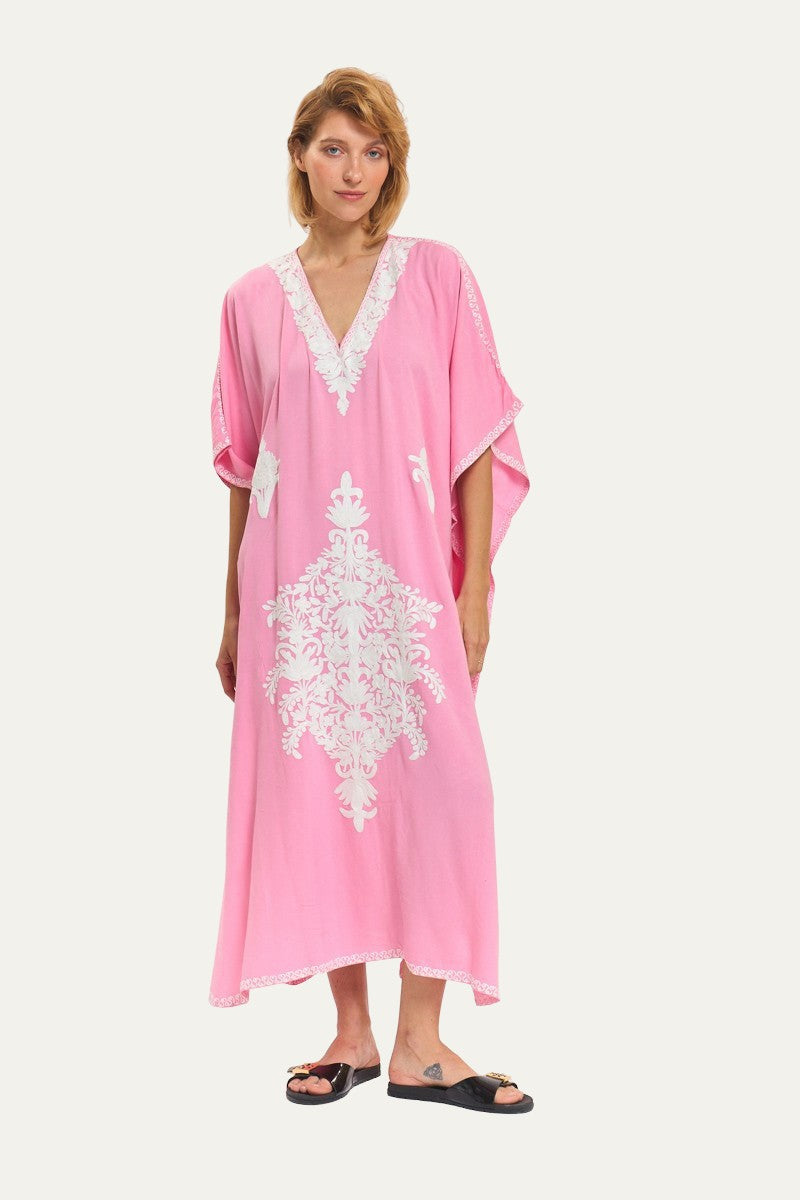 Kashmir Cotton Butterfly Pink Kaftan