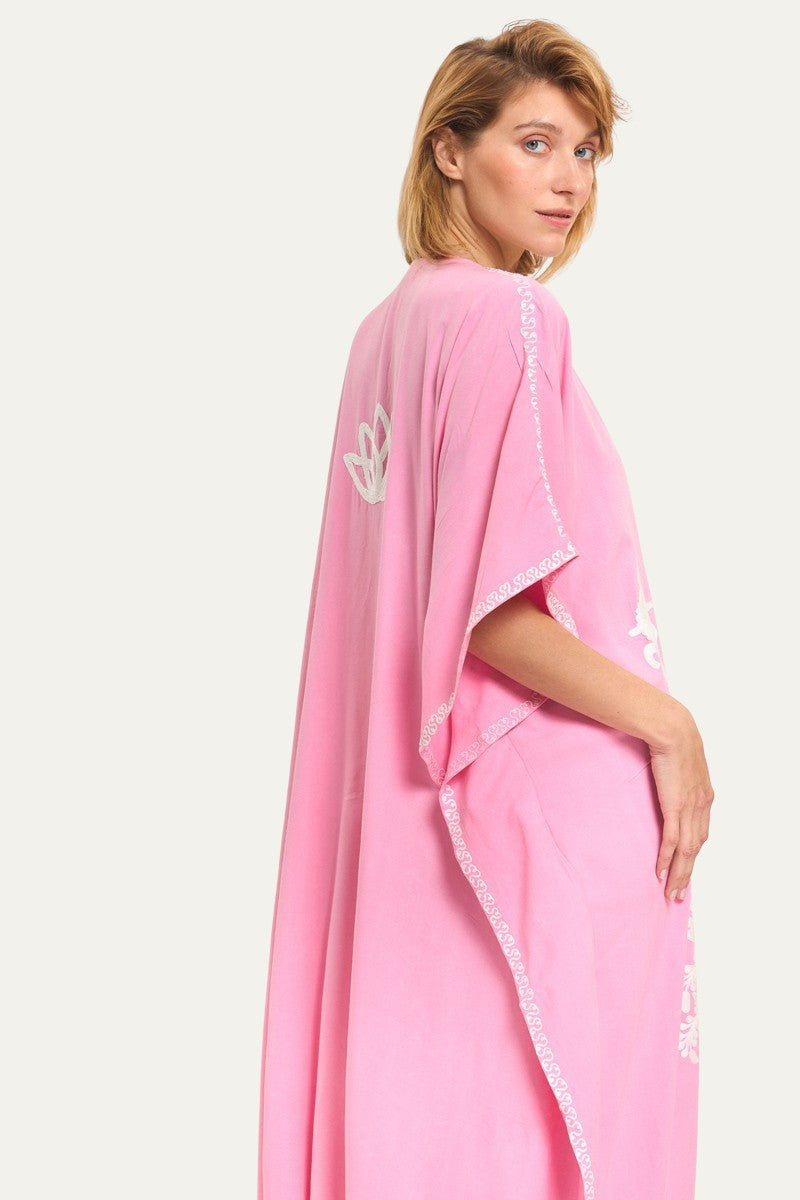 Kashmir Cotton Butterfly Pink Kaftan
