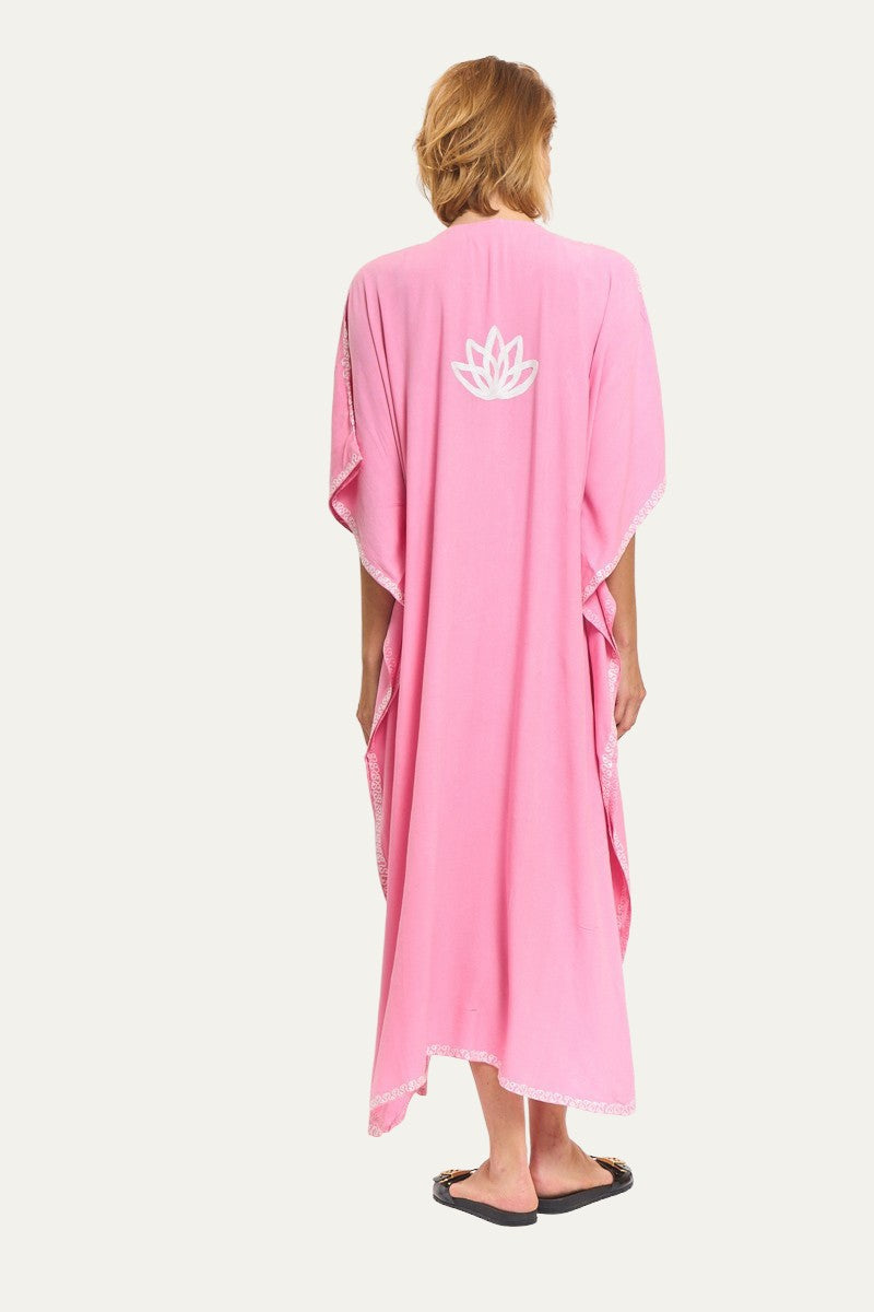 Kashmir Cotton Butterfly Pink Kaftan