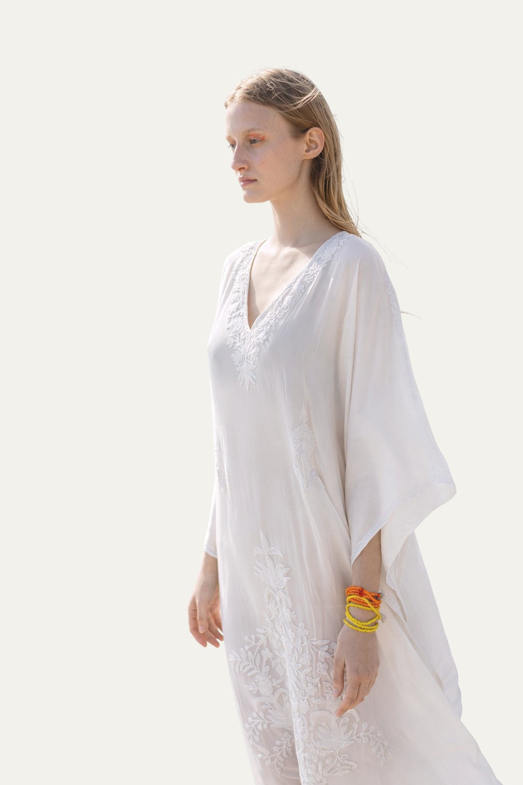 Kashmir Silk Butterfly Kaftan white