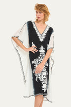Kashmir Silk Butterfly Kaftan Black&White