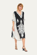 Kashmir Silk Butterfly Kaftan Black&White