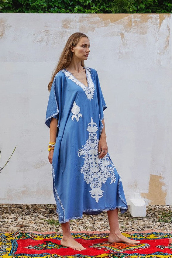 Kashmir Cotton Butterfly Kaftan Light Blue