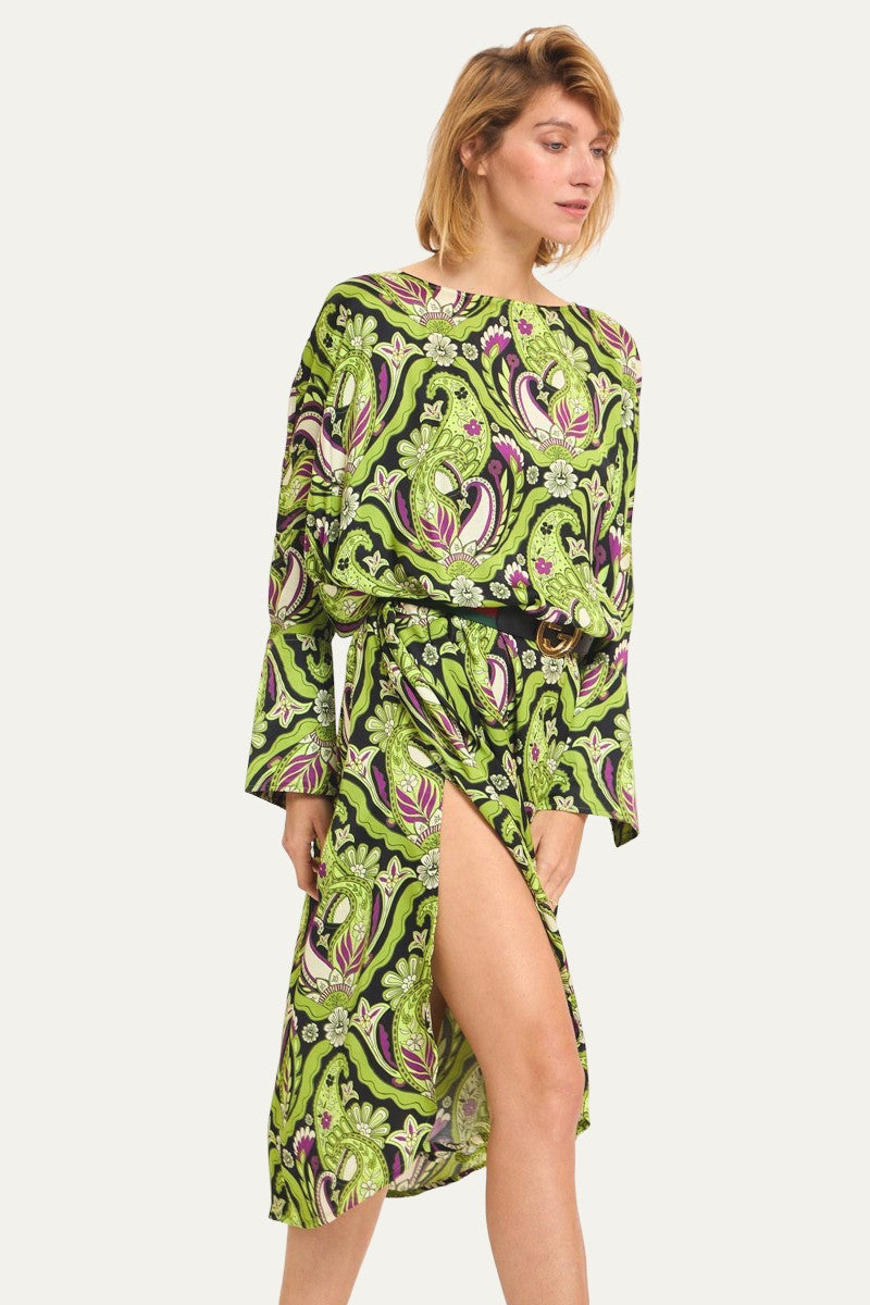 Margarita Green-Black Print Dress