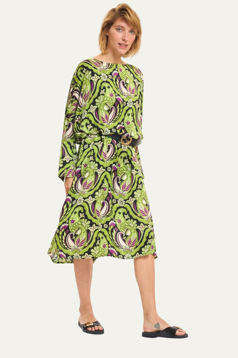 Margarita Green-Black Print Dress