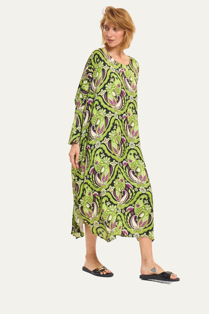 Margarita Green-Black Print Dress