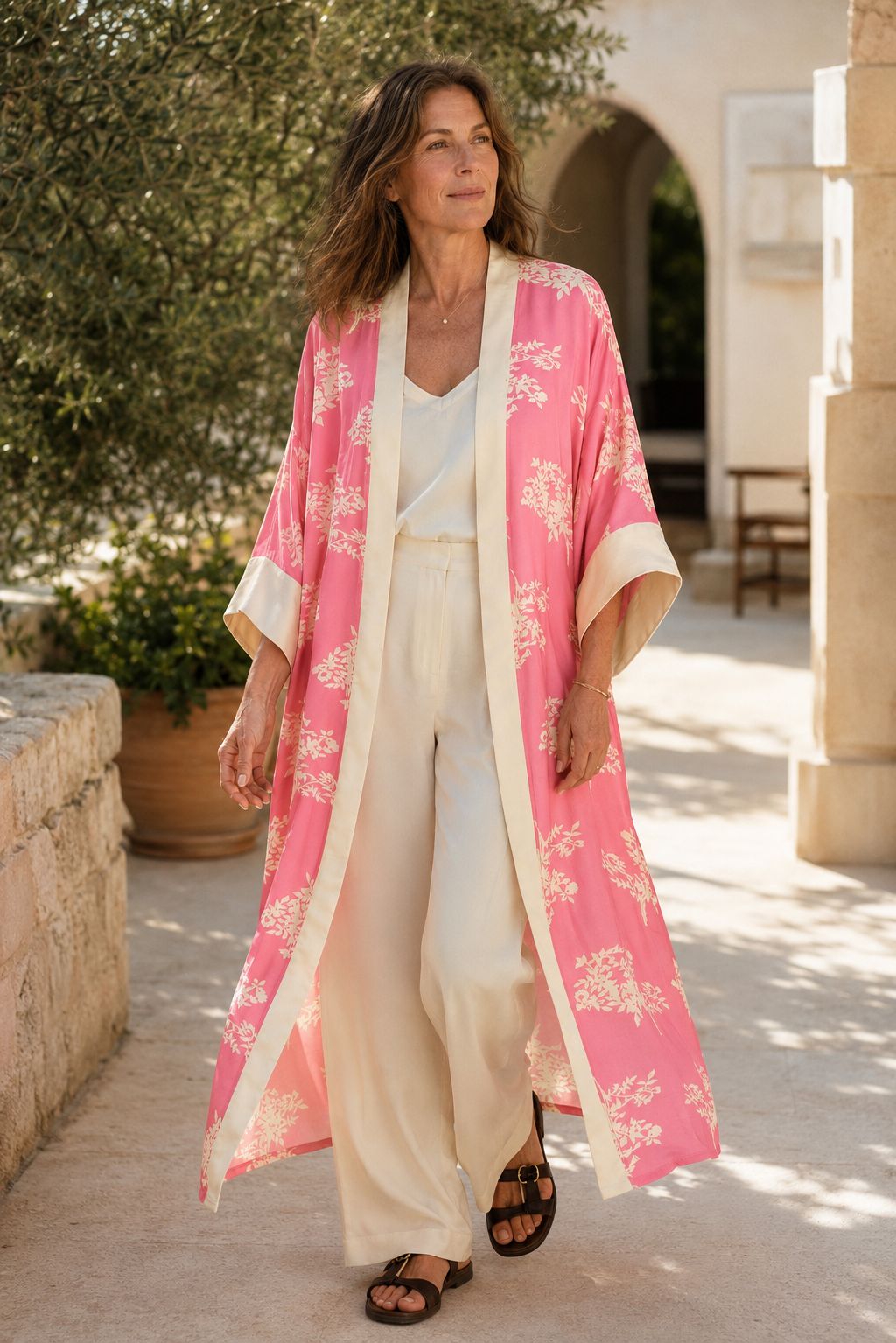 Long Satin Kimono Pink