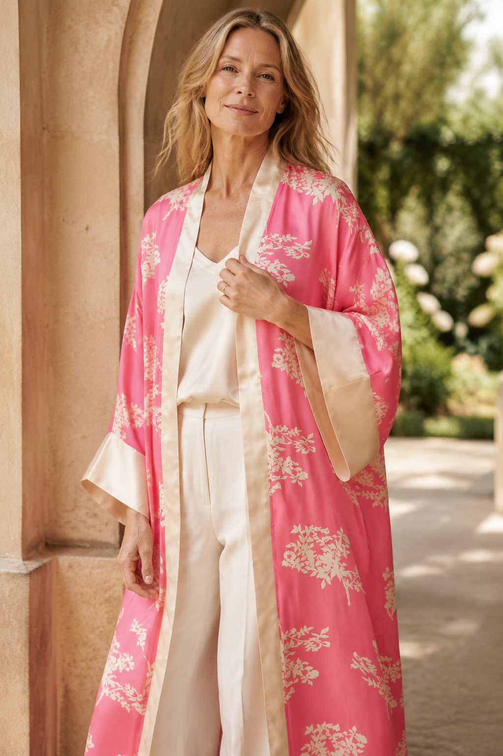 Long Satin Kimono Pink
