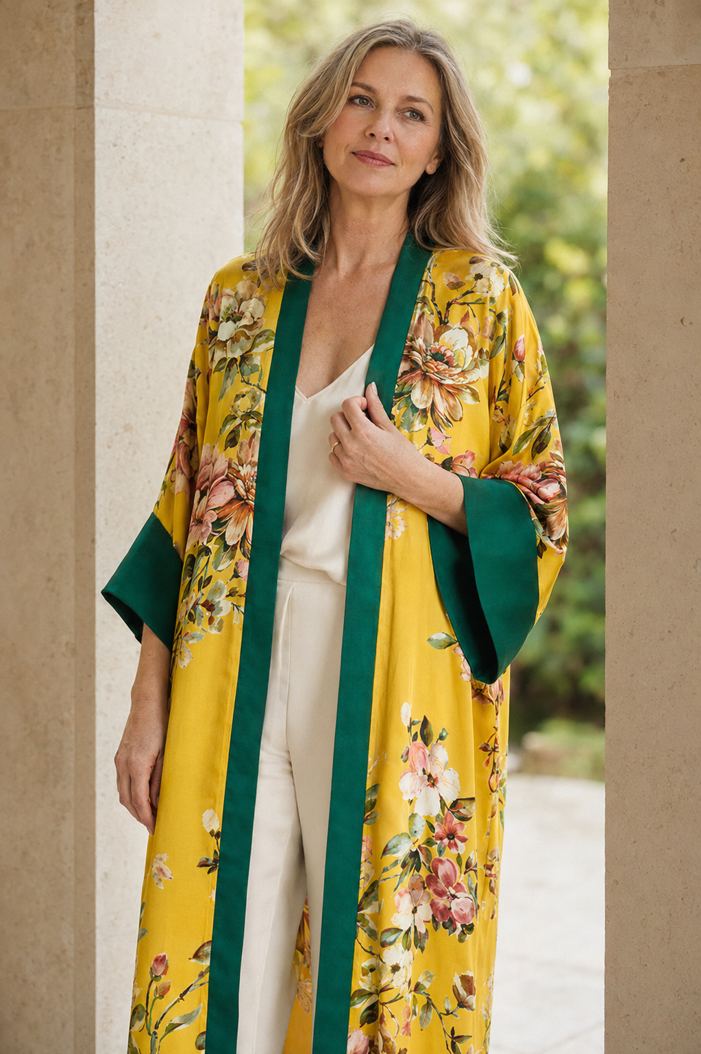 Long Satin Kimono Yellow