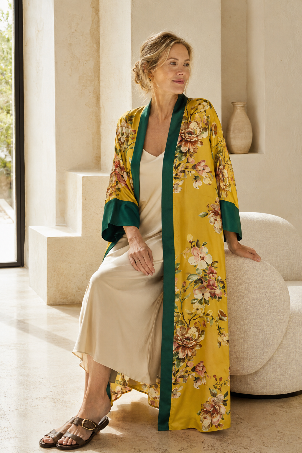 Long Satin Kimono Yellow