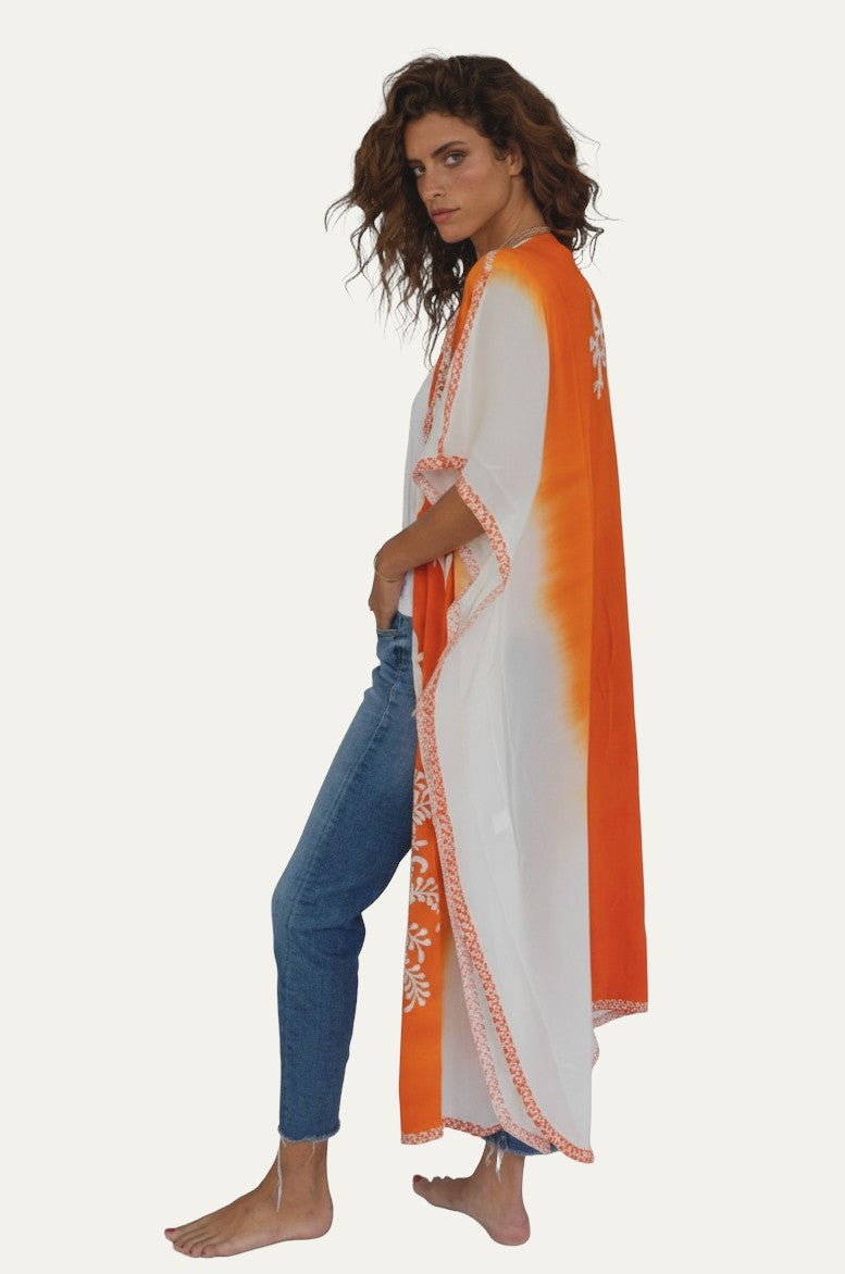 Silk Embroidery Kimono Orange