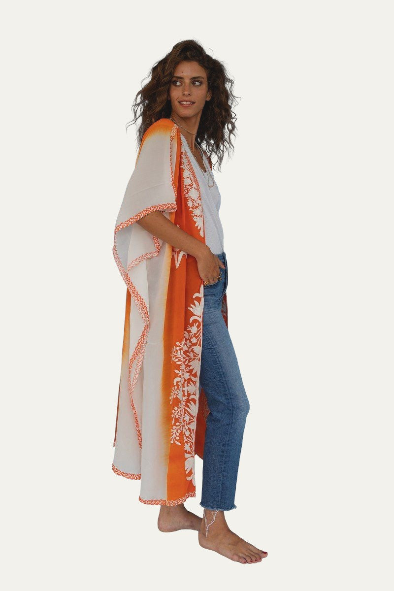 Silk Embroidery Kimono Orange