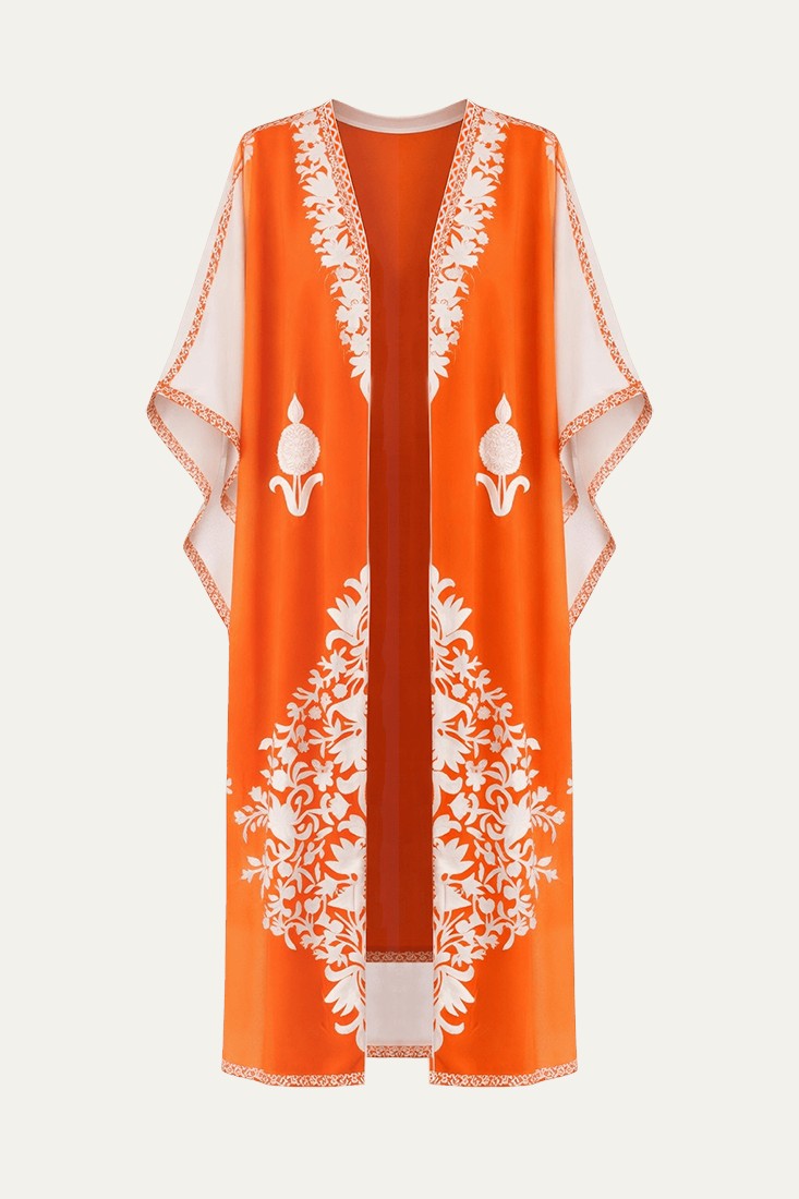 Silk Embroidery Kimono Orange
