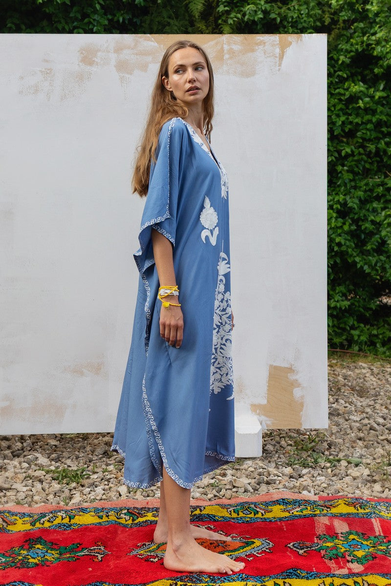 Kashmir Cotton Butterfly Kaftan Light Blue
