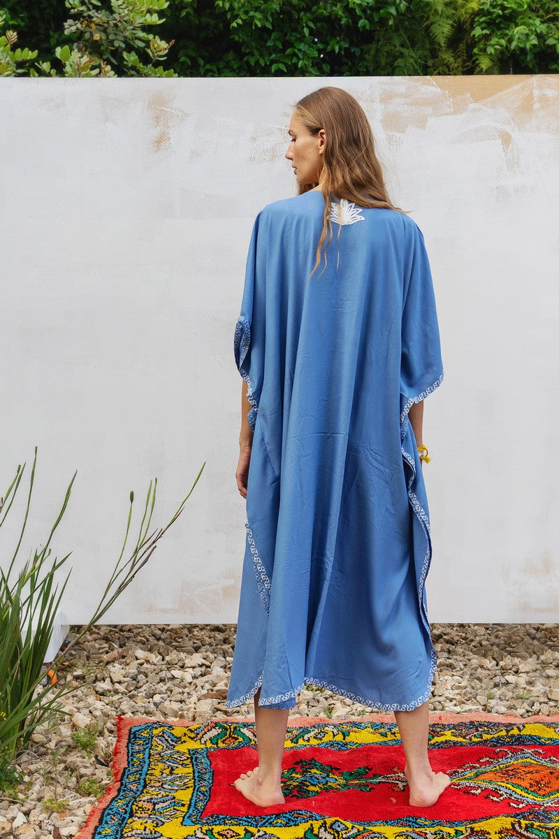 Kashmir Cotton Butterfly Kaftan Light Blue