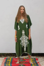 Kashmir Cotton Butterfly Kaftan Olive