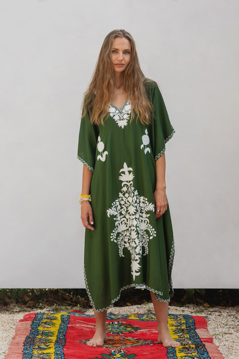 Kashmir Cotton Butterfly Kaftan Olive