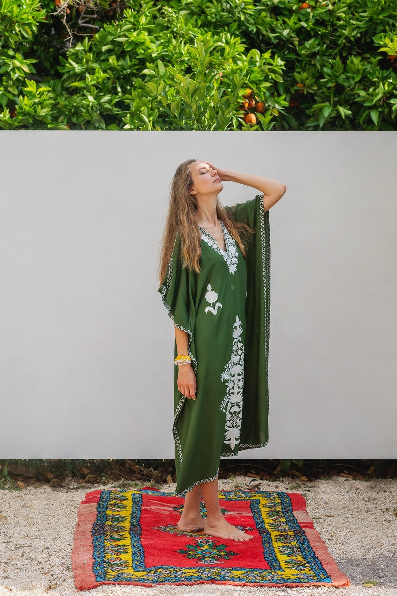 Kashmir Cotton Butterfly Kaftan Olive
