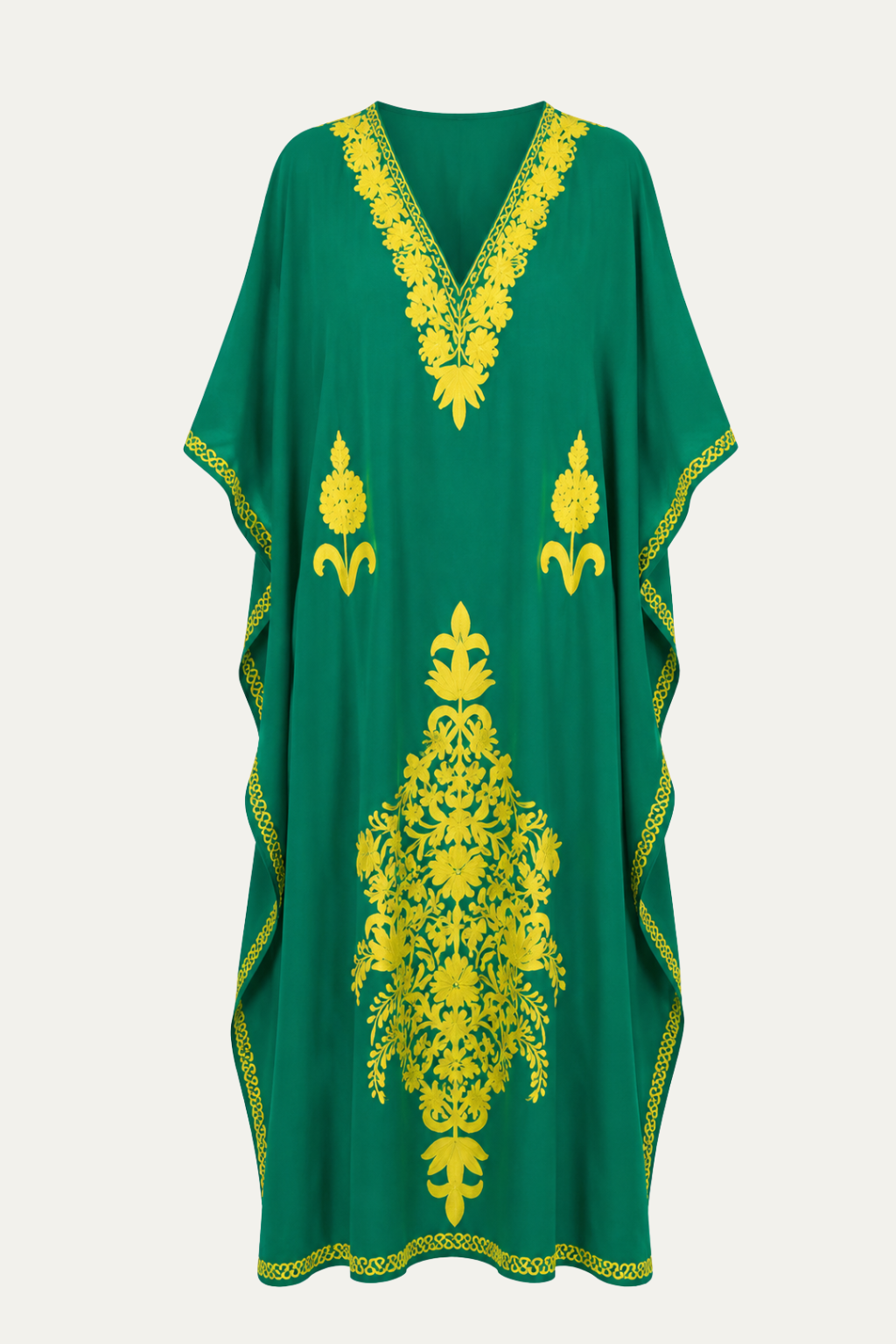 Kashmir Cotton Butterfly Kaftan Green & Yellow