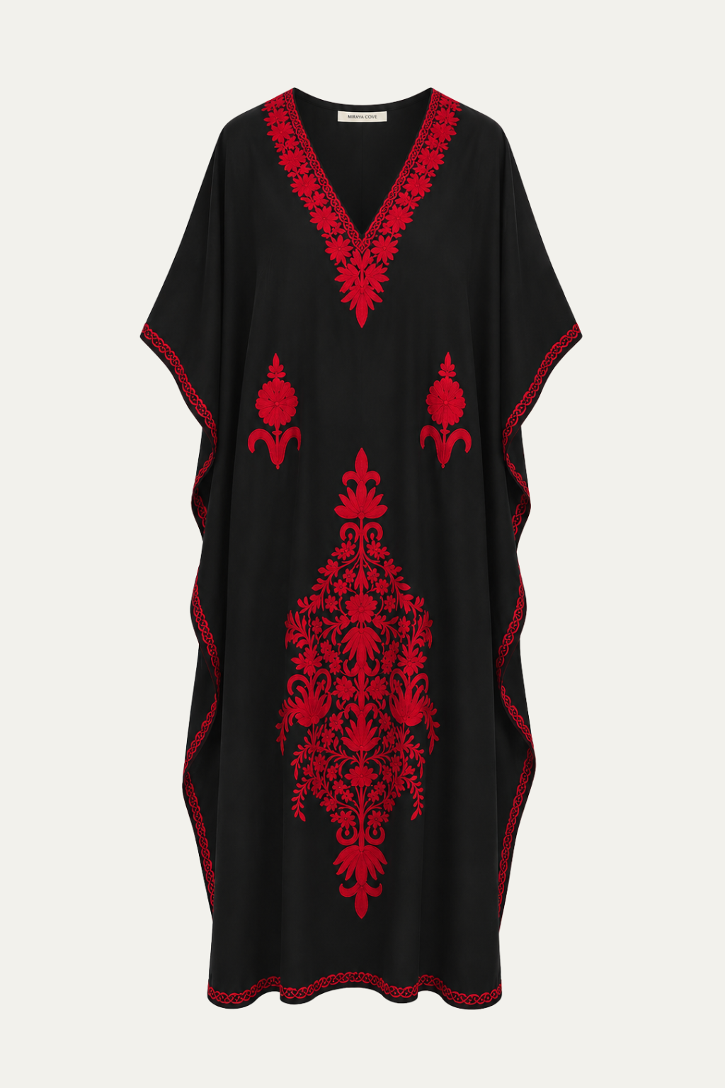Kashmir Cotton Butterfly Kaftan Black & Red