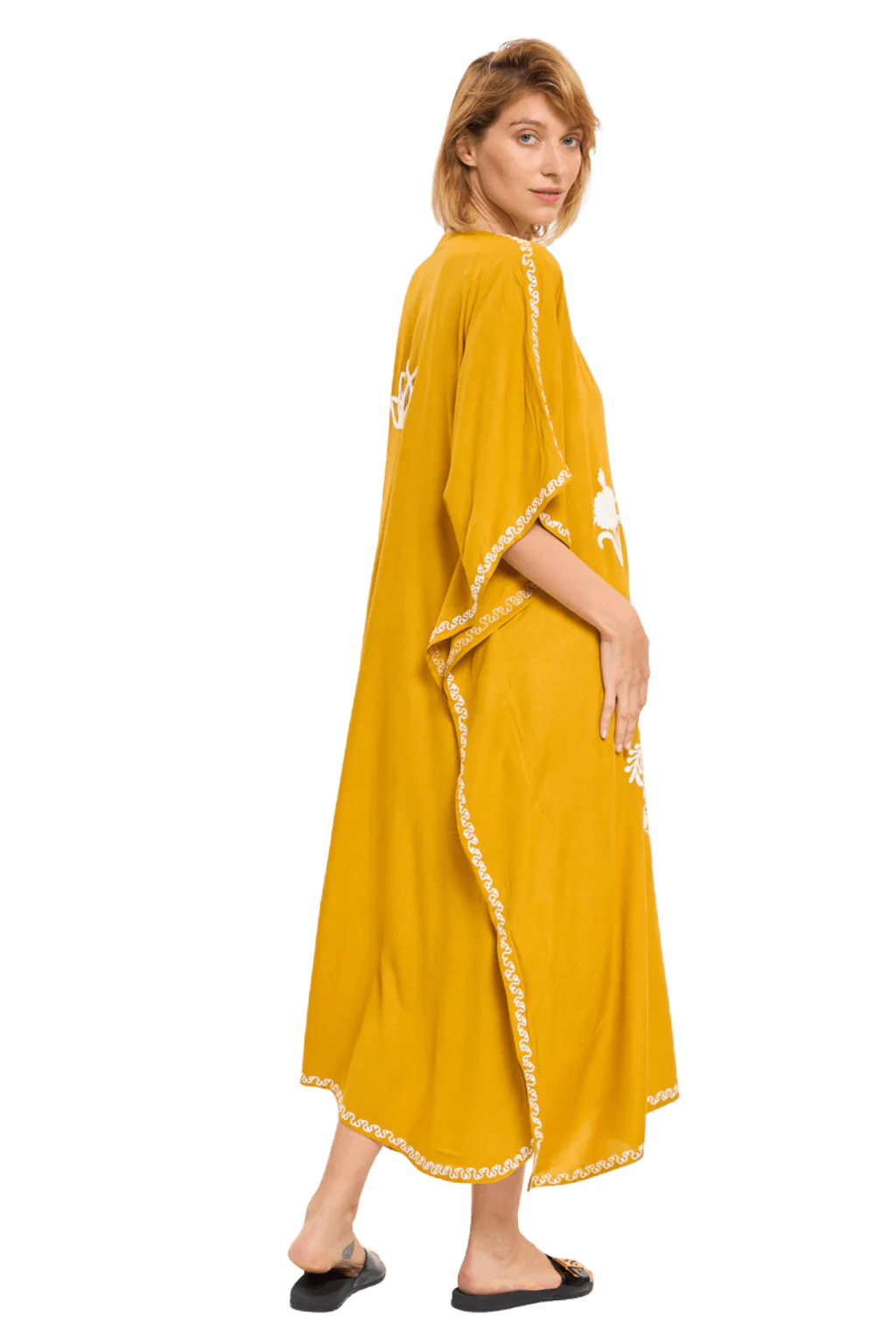Kashmir Cotton Butterfly Mustard Kaftan