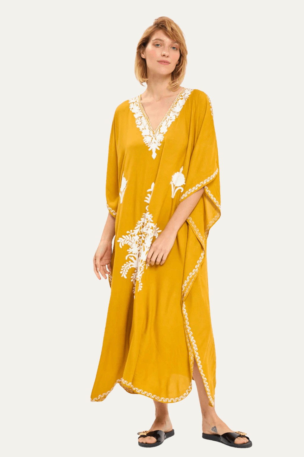 Kashmir Cotton Butterfly Mustard Kaftan