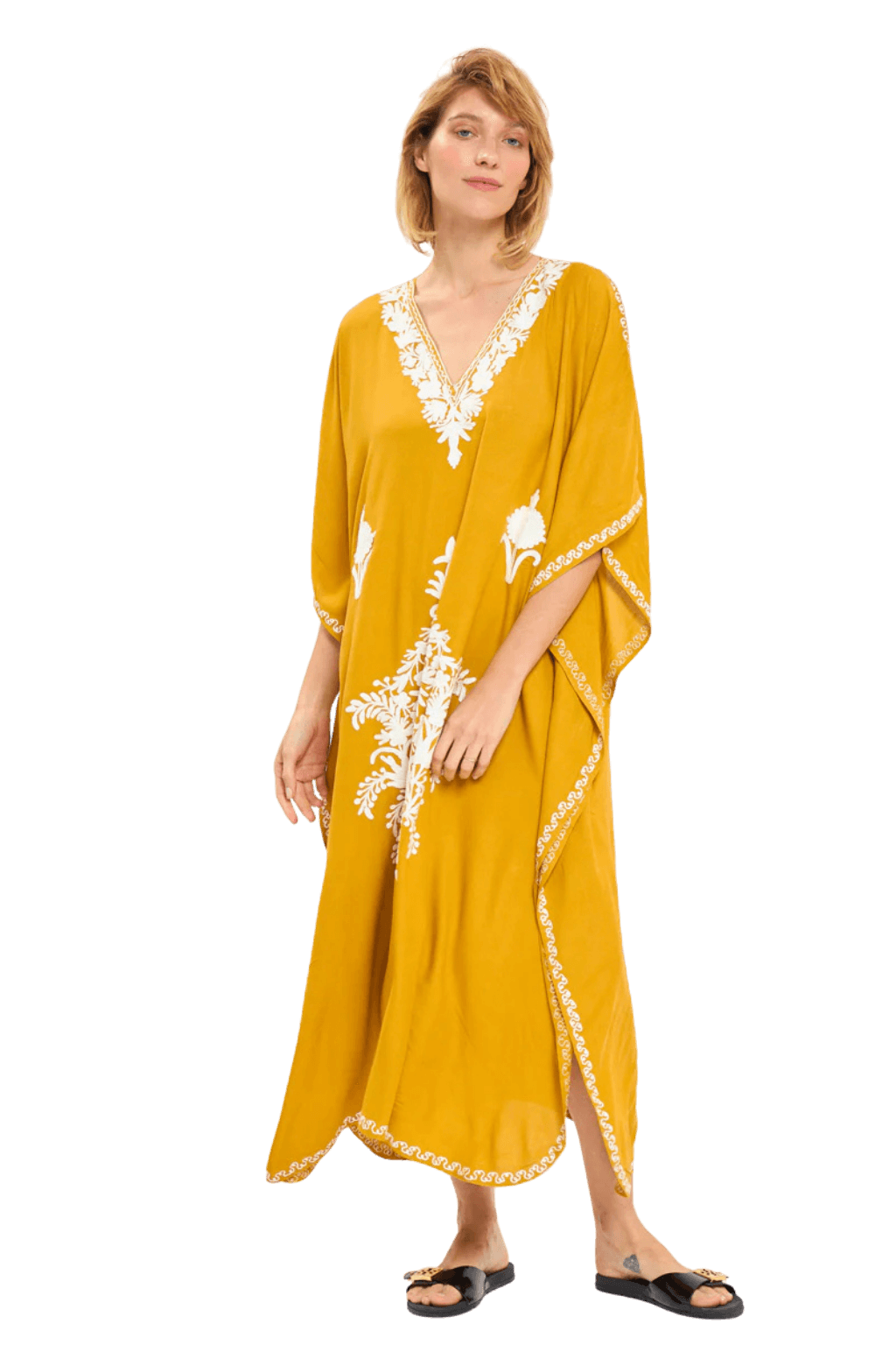Kashmir Cotton Butterfly Mustard Kaftan