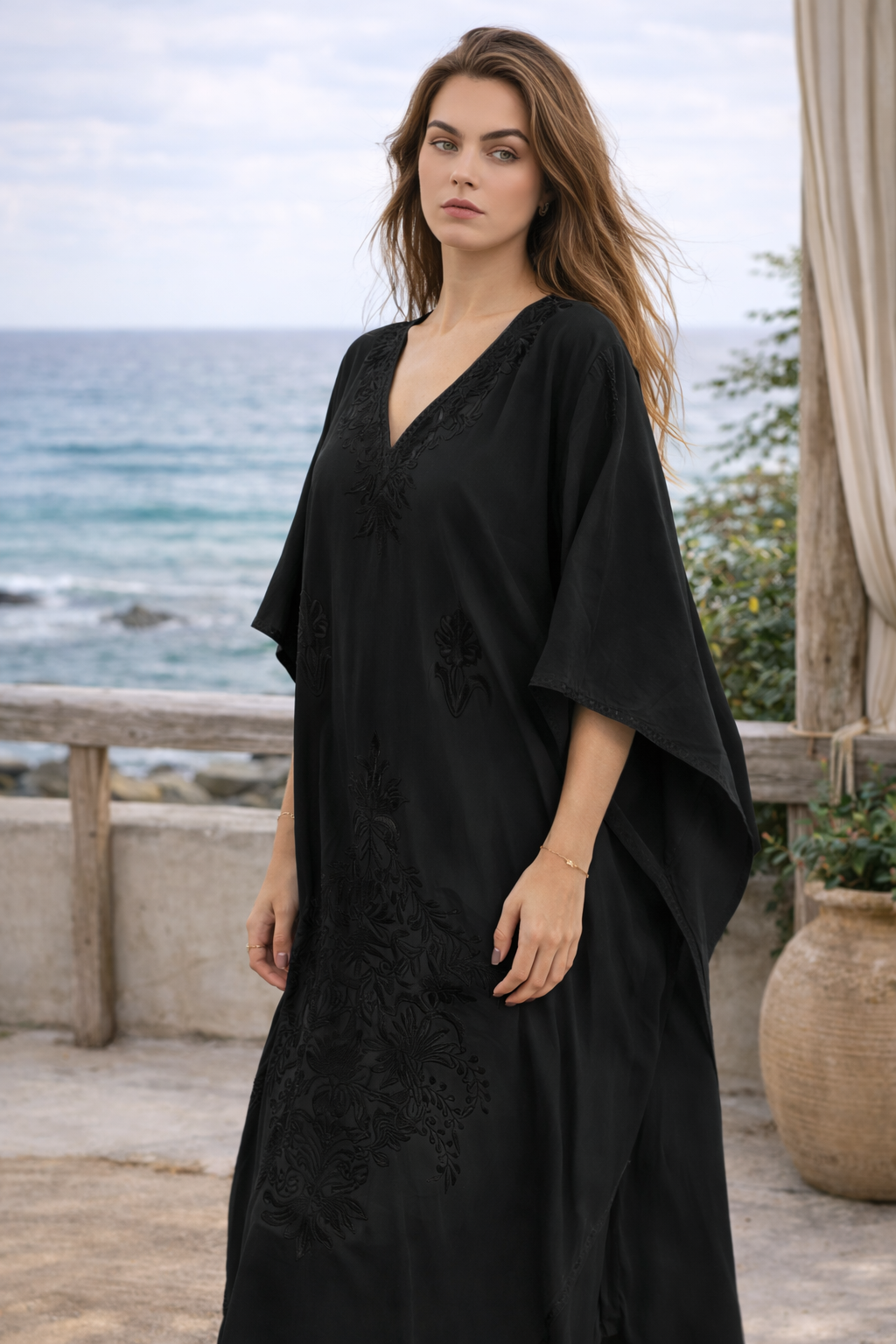 Kashmir Cotton Butterfly Black Kaftan