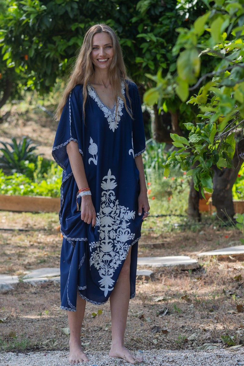 Kashmir Cotton Butterfly Kaftan Dark Blue