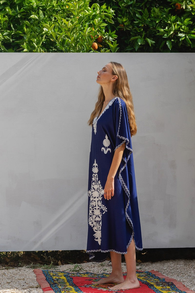 Kashmir Cotton Butterfly Kaftan Dark Blue