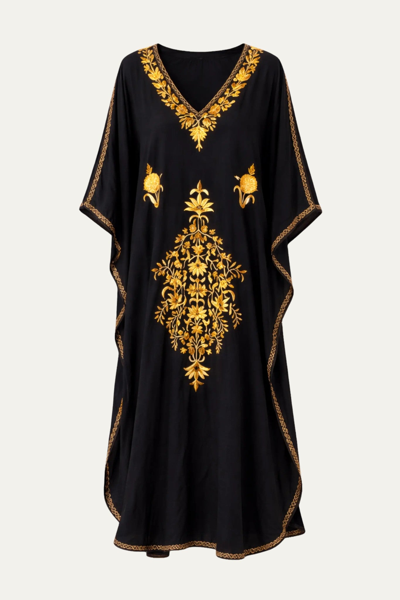Kashmir Cotton Butterfly Kaftan Black&Gold