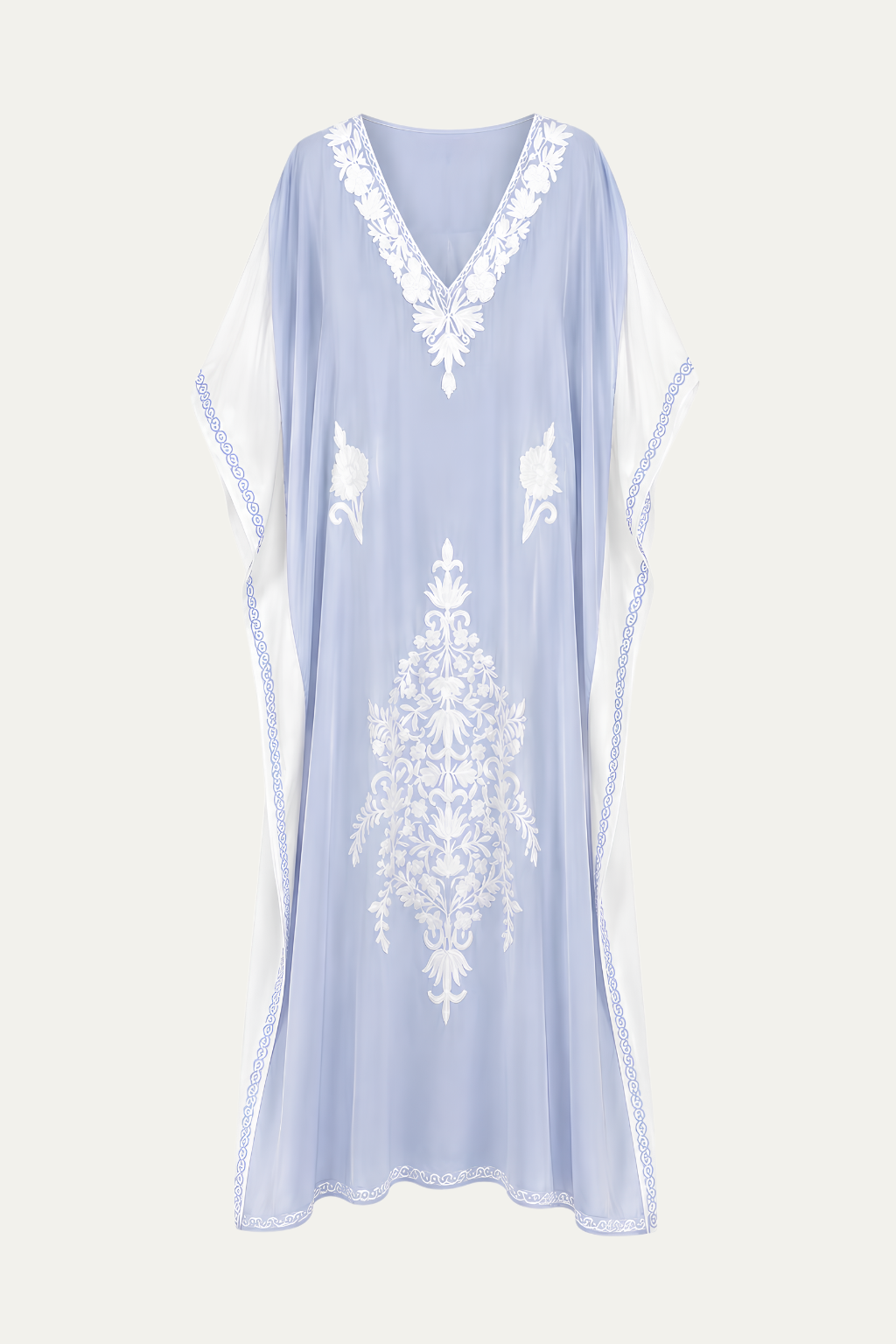 Kashmir Silk Butterfly Light Blue Kaftan