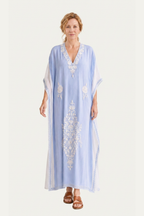 Kashmir Silk Butterfly Light Blue Kaftan