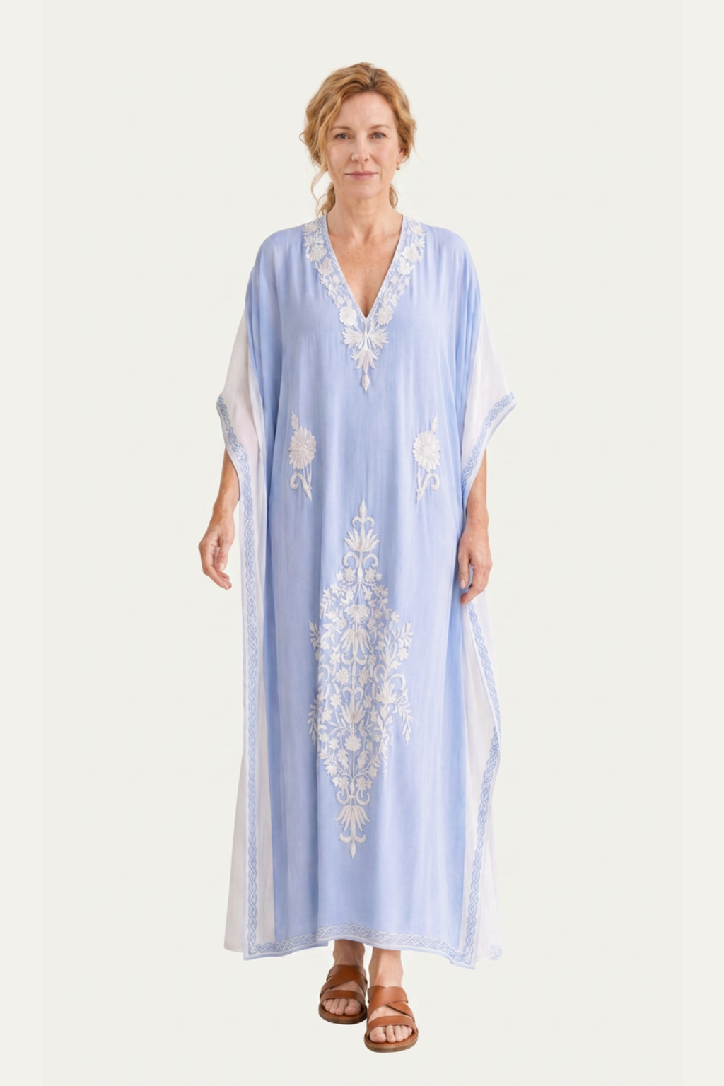 Kashmir Silk Butterfly Light Blue Kaftan