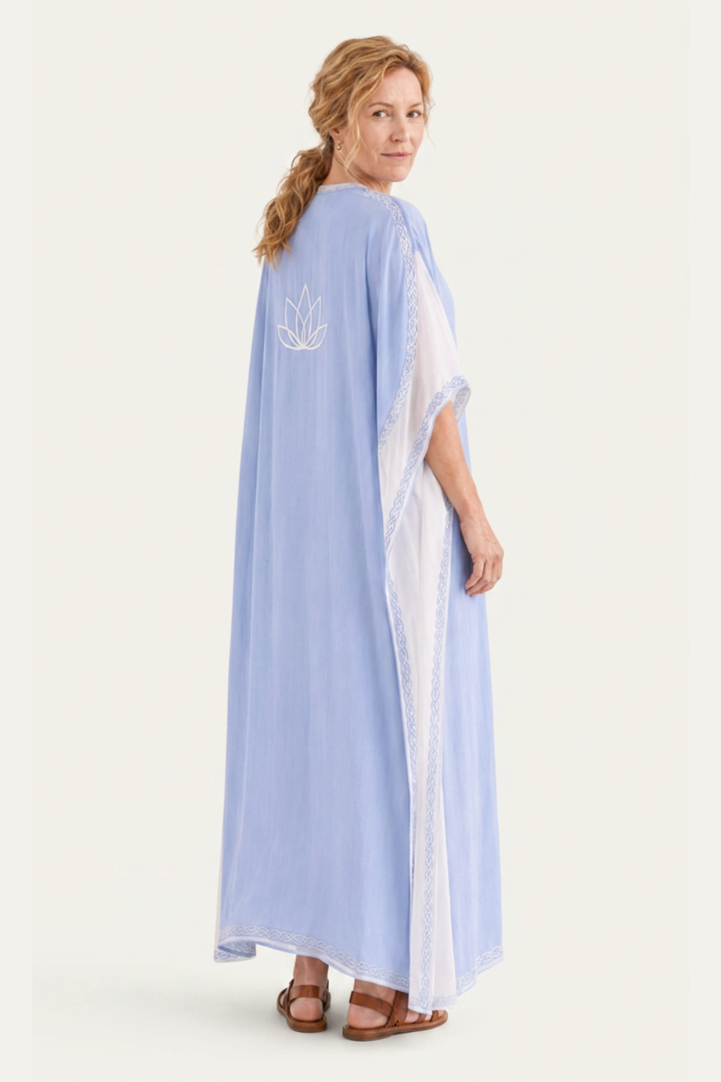 Kashmir Silk Butterfly Light Blue Kaftan