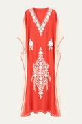Kashmir Silk Butterfly Coral Kaftan