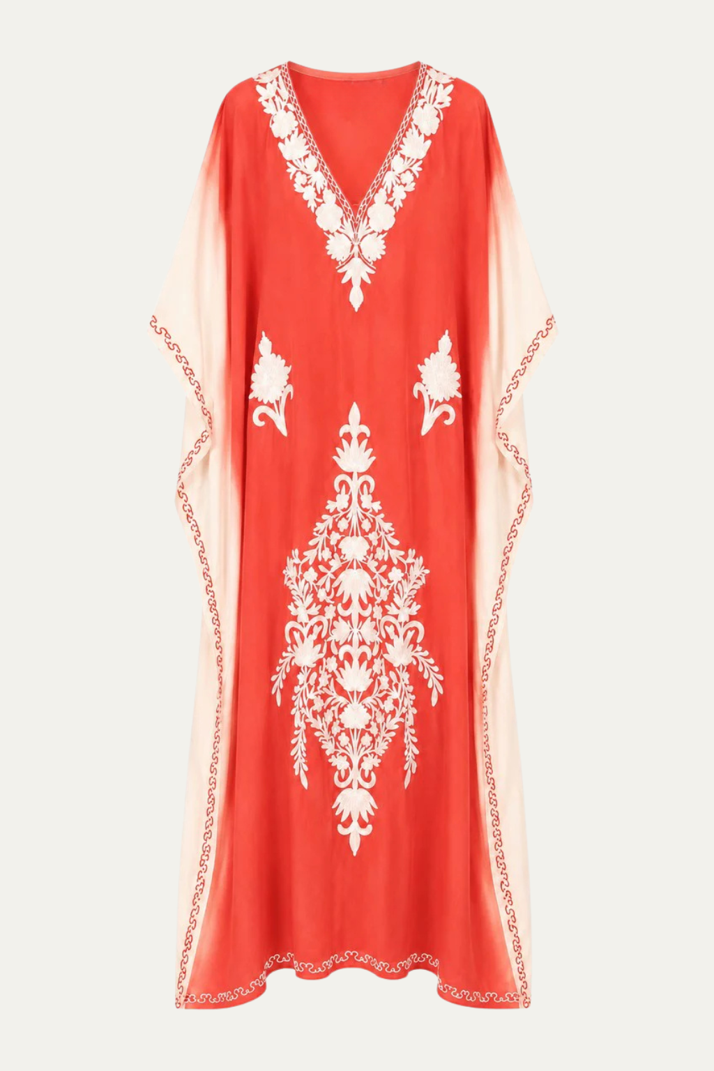 Kashmir Silk Butterfly Coral Kaftan